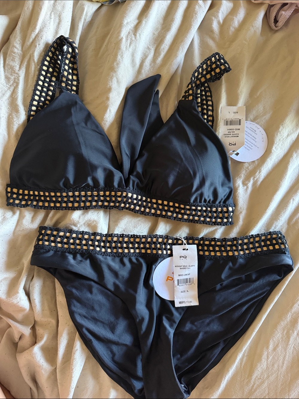 PQ Swim Midnight Gold Banded Halter Bikini Top and Bottom - Black & Gold